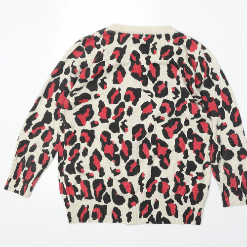Limited Collection Womens Beige Round Neck Animal Print Acrylic Cardigan Jumper Size 10 - Leopard Print