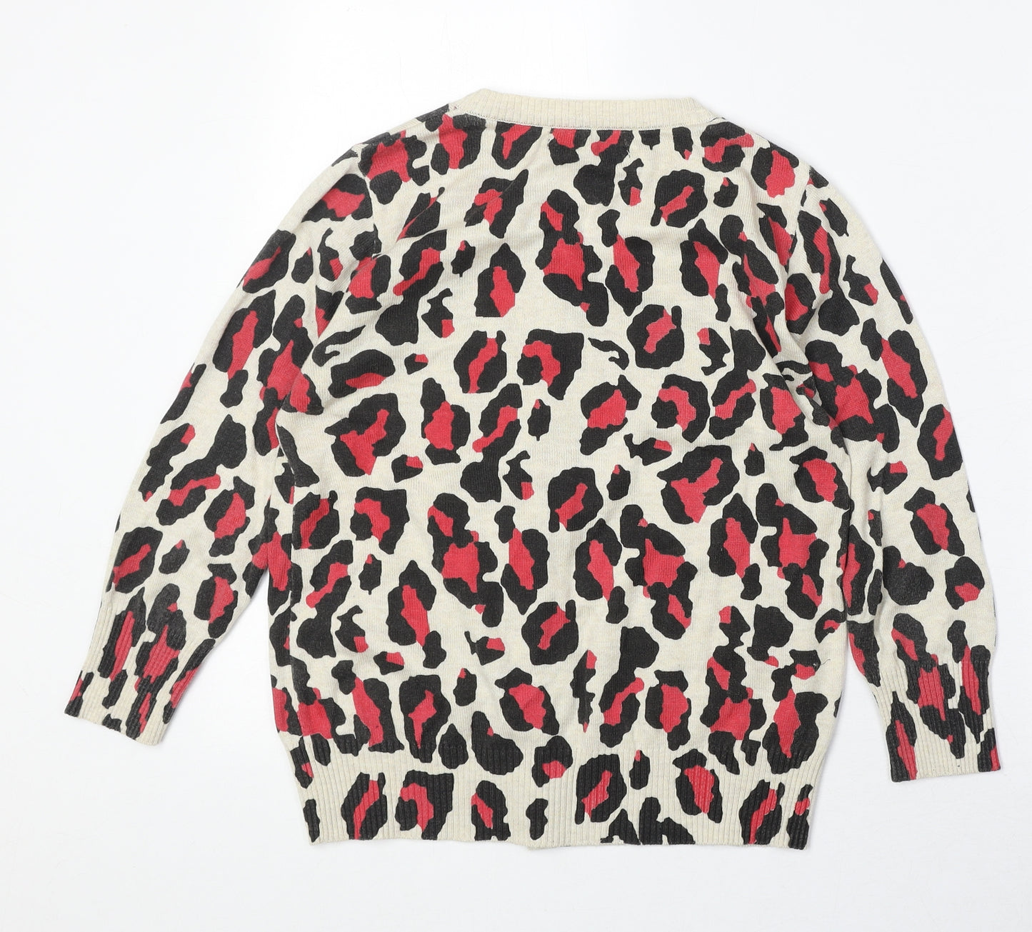 Limited Collection Womens Beige Round Neck Animal Print Acrylic Cardigan Jumper Size 10 - Leopard Print