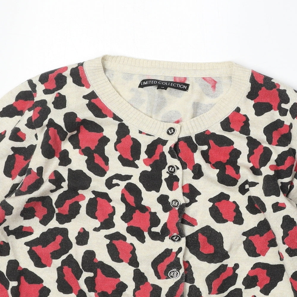 Limited Collection Womens Beige Round Neck Animal Print Acrylic Cardigan Jumper Size 10 - Leopard Print
