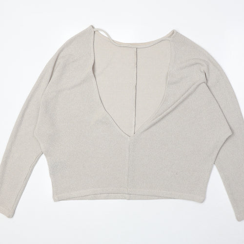H&M Womens Beige Round Neck Polyester Pullover Jumper Size M - Open Back