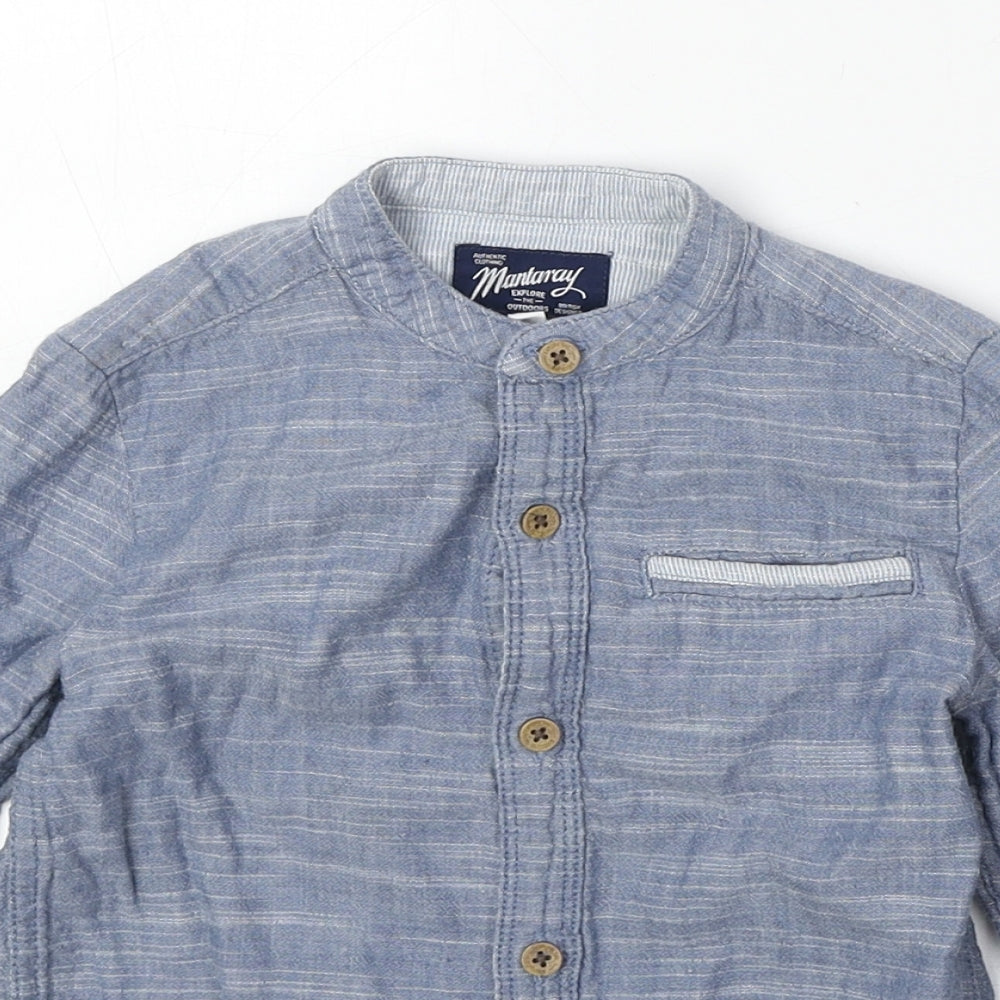 MANTARAY PRODUCTS Boys Blue Geometric 100% Cotton Basic Button-Up Size 4 Years Round Neck Button