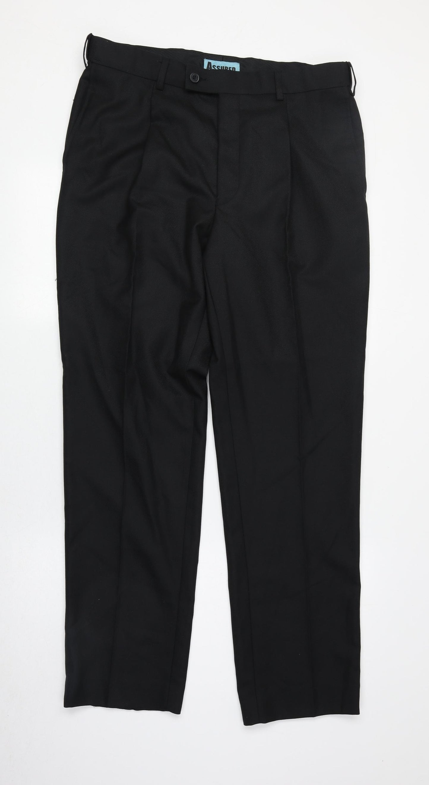 Assured Mens Black Polyester Dress Pants Trousers Size 34 in Regular Zip