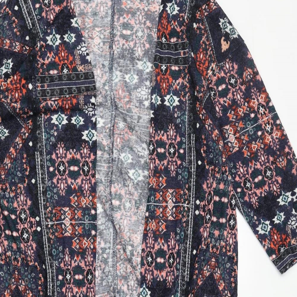 H&M Womens Multicoloured V-Neck Geometric Viscose Cardigan Jumper Size M