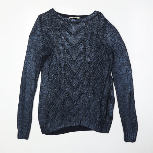 Oasis Womens Blue Round Neck Viscose Pullover Jumper Size XS