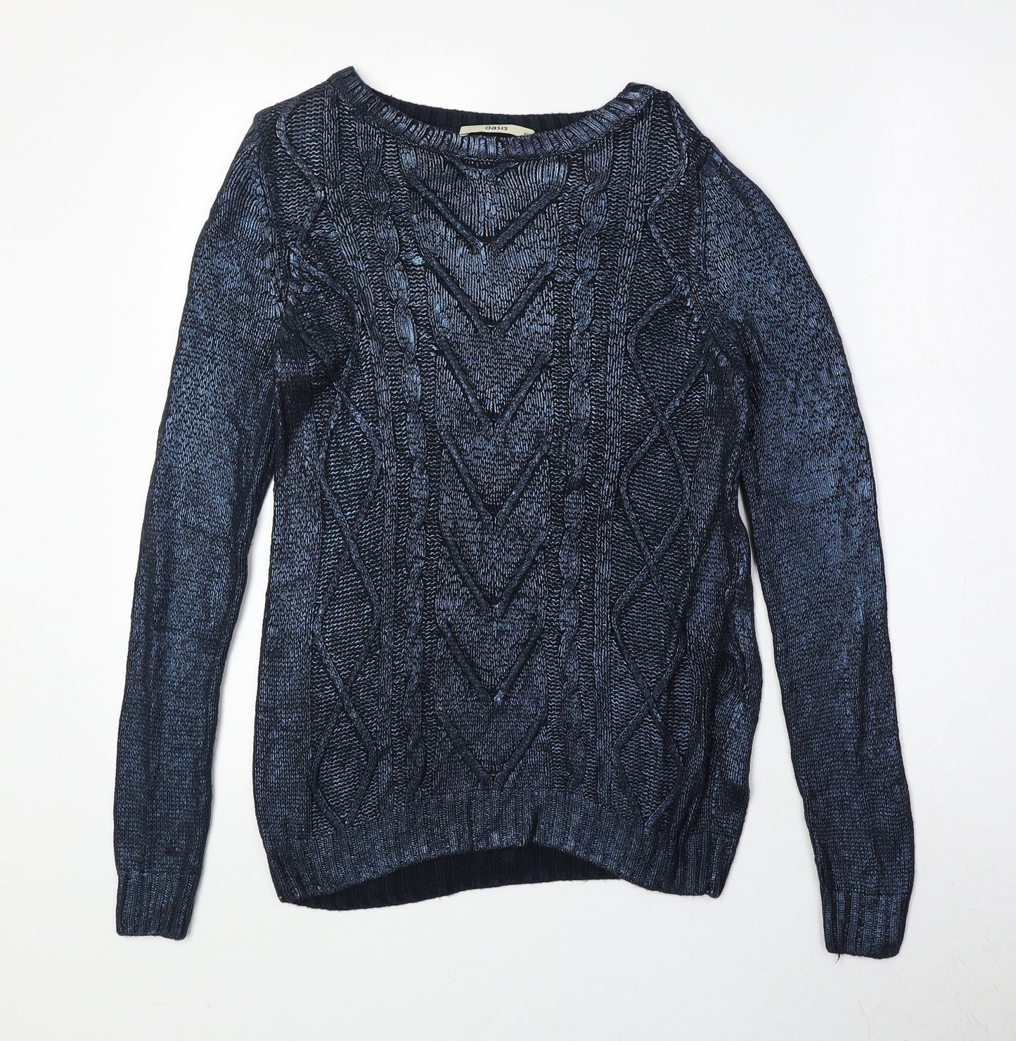 Oasis Womens Blue Round Neck Viscose Pullover Jumper Size XS