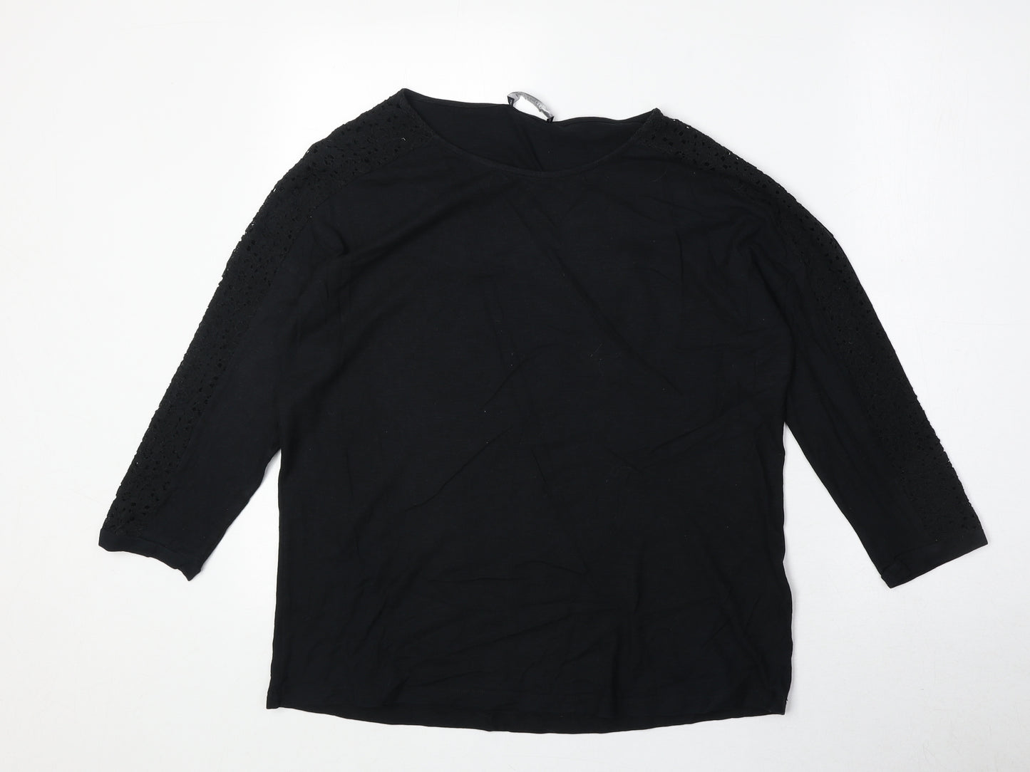 Marks and Spencer Womens Black Cotton Basic Blouse Size 16 Round Neck