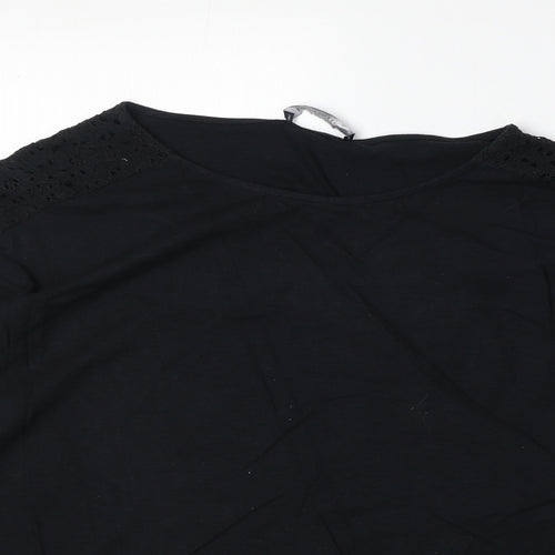 Marks and Spencer Womens Black Cotton Basic Blouse Size 16 Round Neck