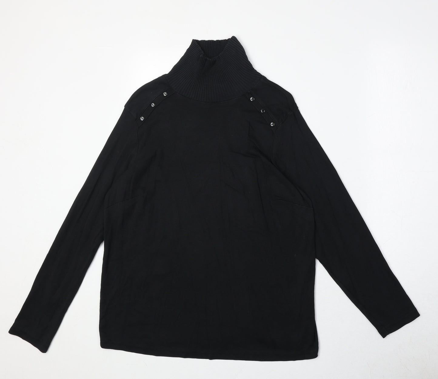 M&Co Womens Black 100% Cotton Basic Blouse Size 22 Roll Neck - 22/24