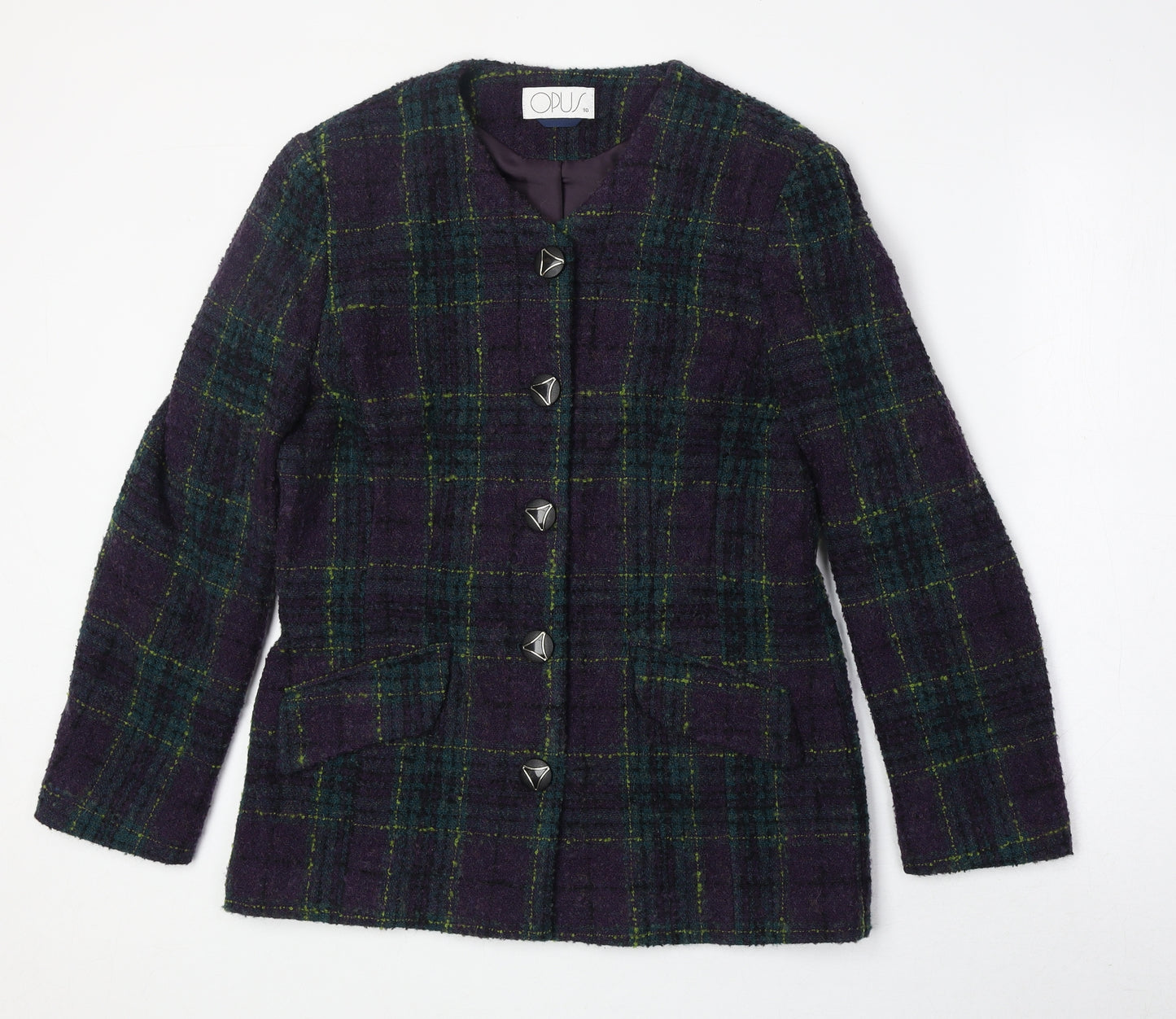 OPUS Womens Multicoloured Plaid Wool Jacket Blazer Size 10