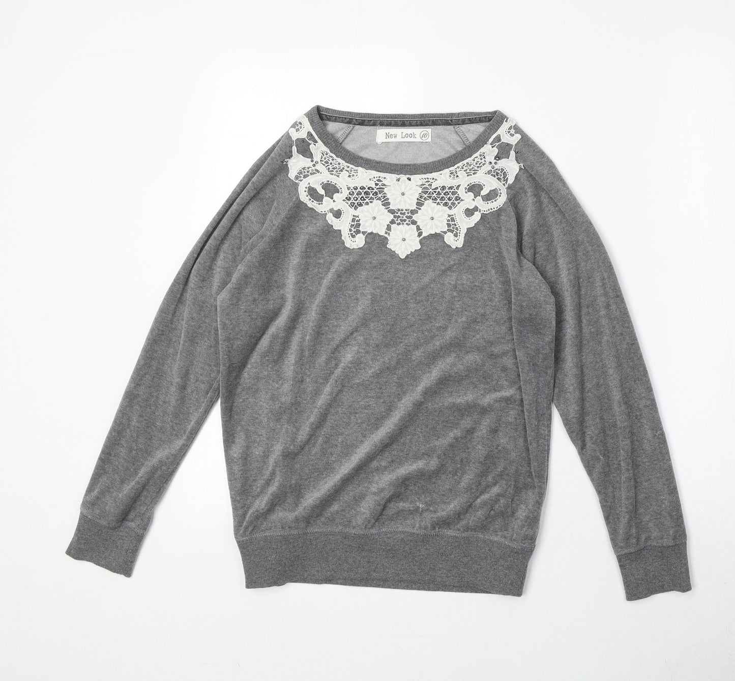 New Look Womens Grey Cotton Pullover Sweatshirt Size 10 Pullover