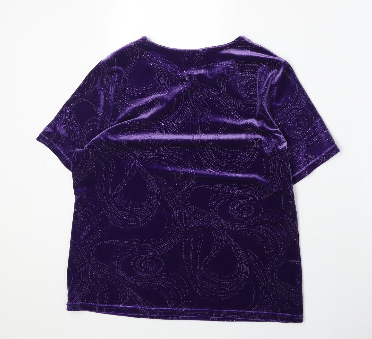 Bonmarché Womens Purple Geometric Polyester Basic T-Shirt Size S Round Neck