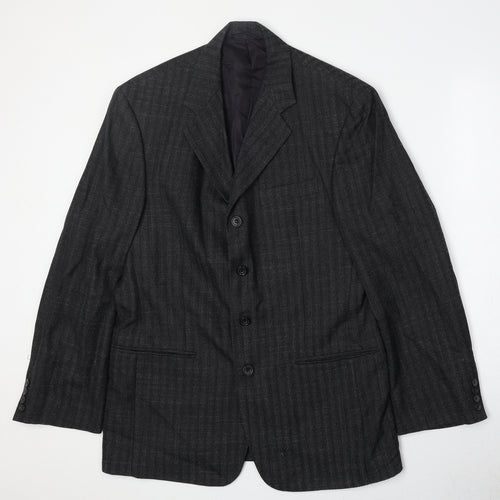 Nicklebys Mens Black Striped Polyester Jacket Blazer Size 40 Regular