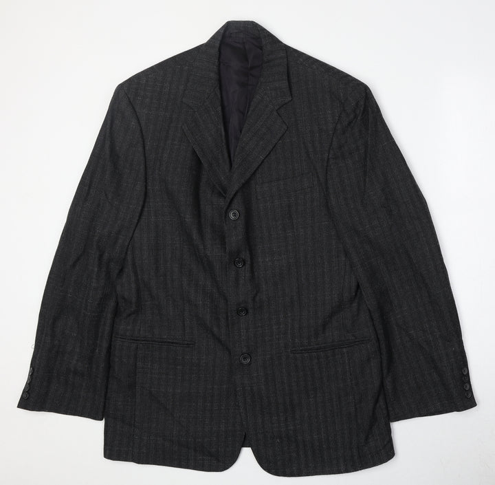 Nicklebys Mens Black Striped Polyester Jacket Blazer Size 40 Regular