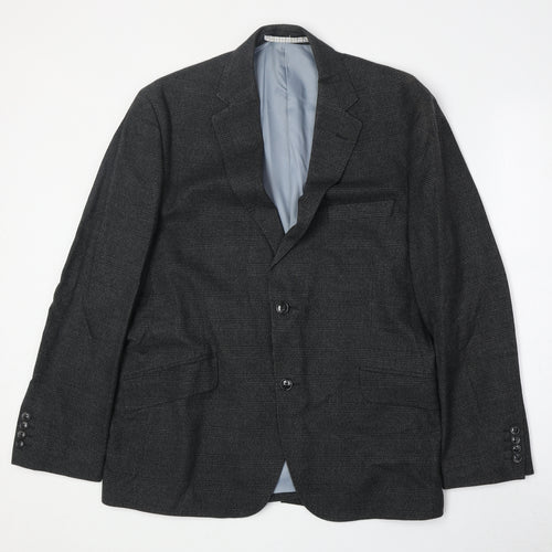 Marks and Spencer Mens Grey Plaid Cotton Jacket Suit Jacket Size 42 Regular