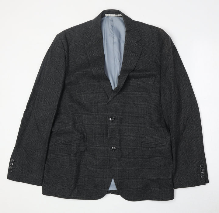 Marks and Spencer Mens Grey Plaid Cotton Jacket Suit Jacket Size 42 Regular