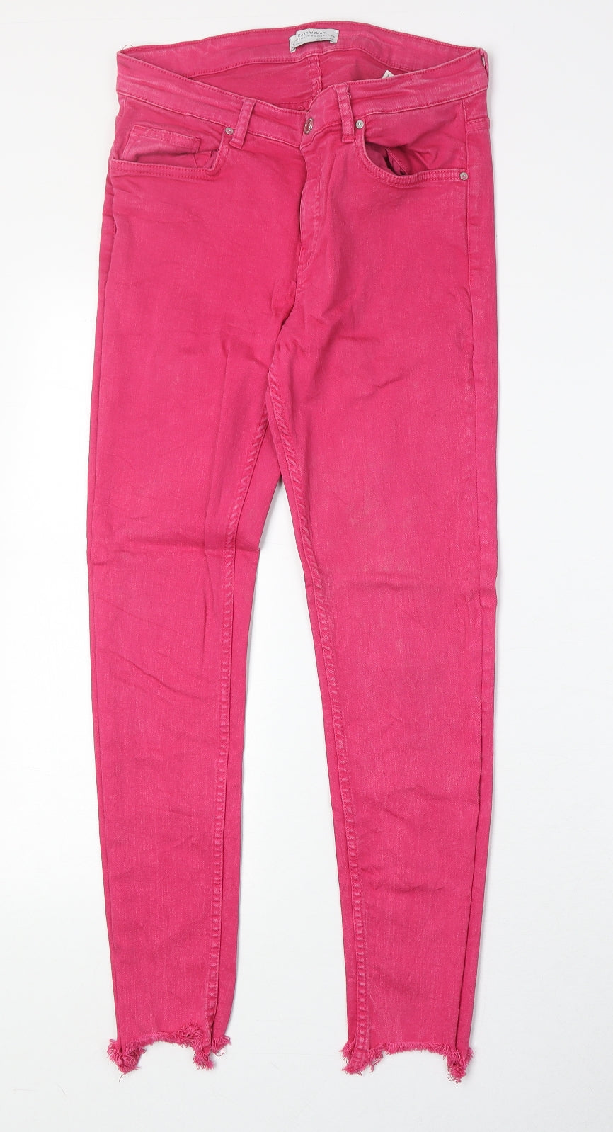 Zara Womens Pink Cotton Skinny Jeans Size 10 Regular Zip