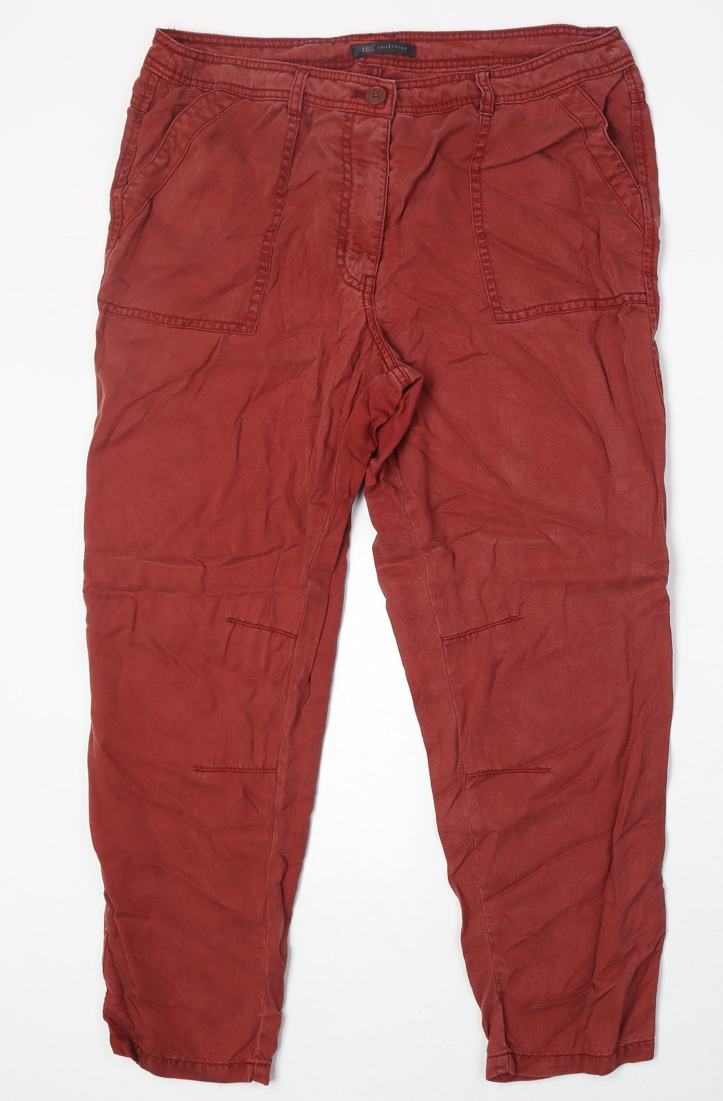 Marks and Spencer Womens Red Lyocell Chino Trousers Size 14 Regular Zip