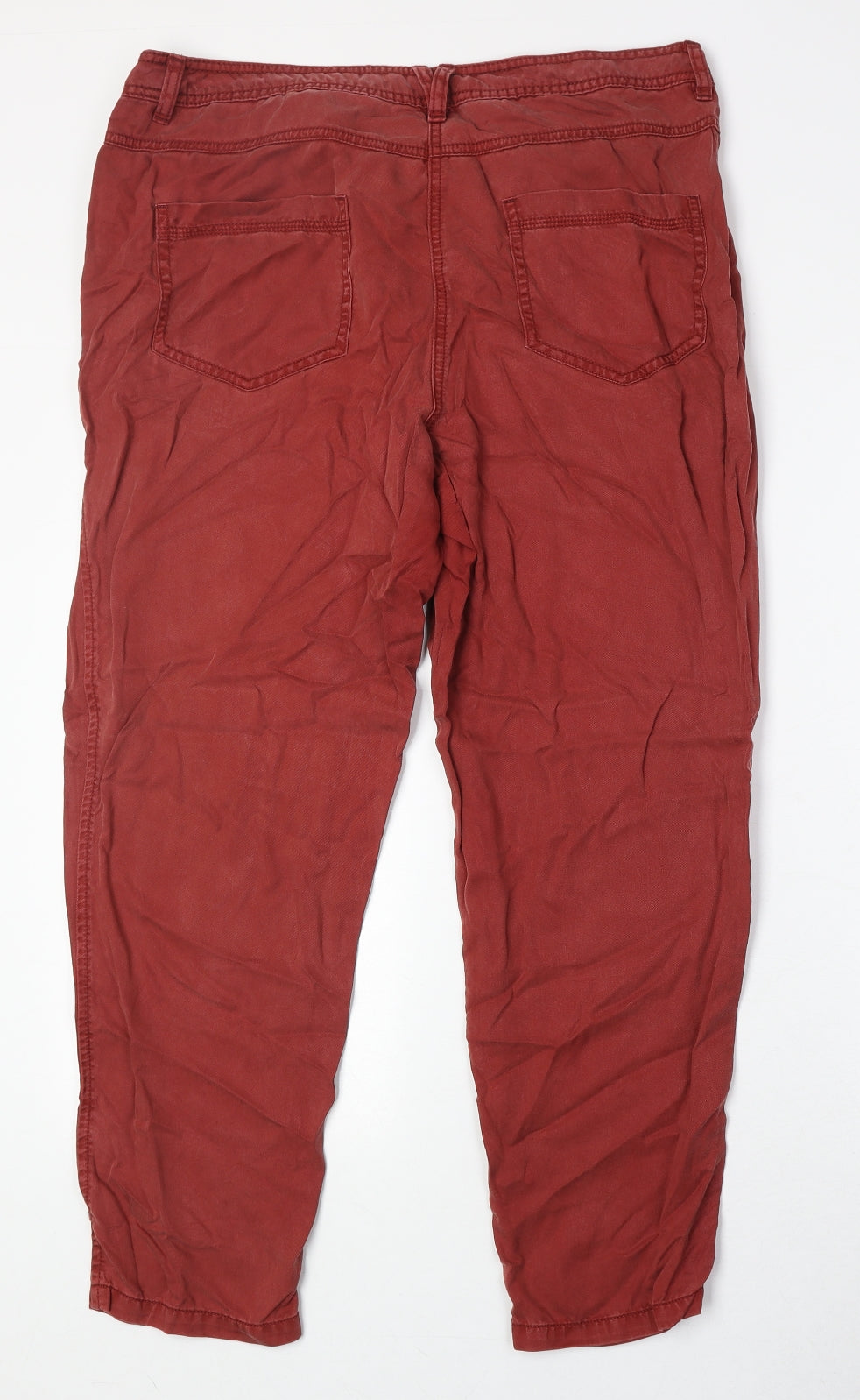 Marks and Spencer Womens Red Lyocell Chino Trousers Size 14 Regular Zip