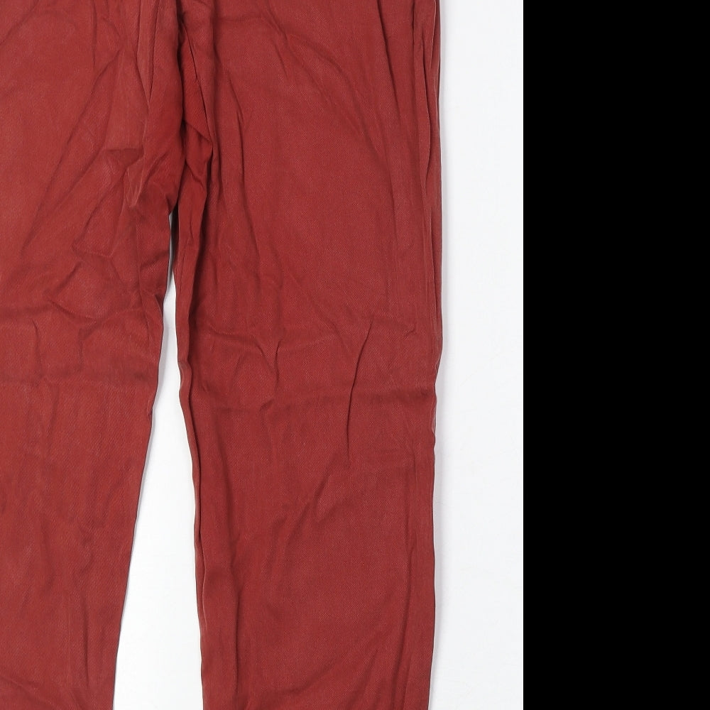 Marks and Spencer Womens Red Lyocell Chino Trousers Size 14 Regular Zip