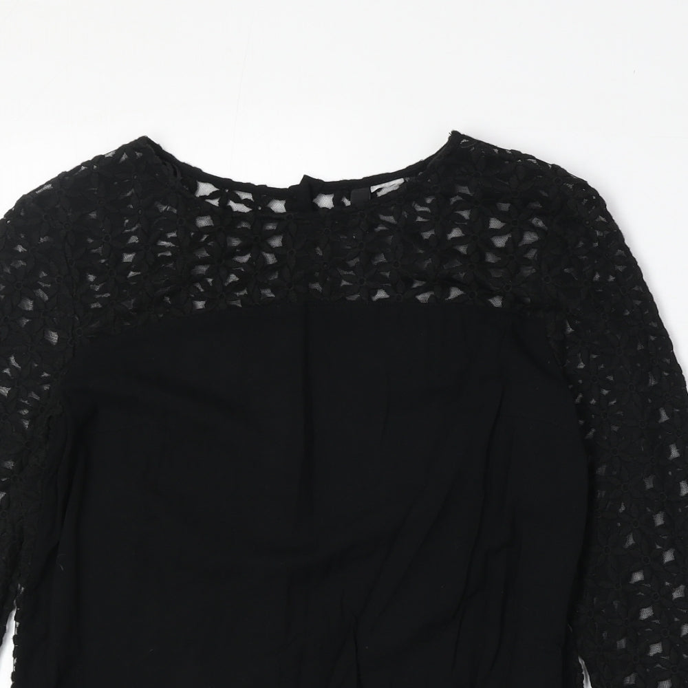 Divided by H&M Womens Black Geometric Viscose Basic Blouse Size 8 Round Neck