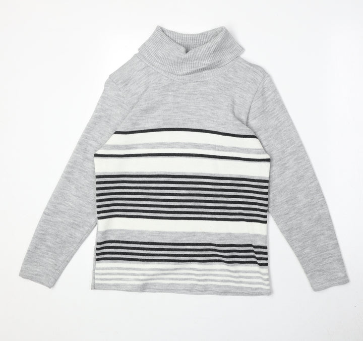 Vida Vi Womens Grey Roll Neck Striped Acrylic Pullover Jumper Size S