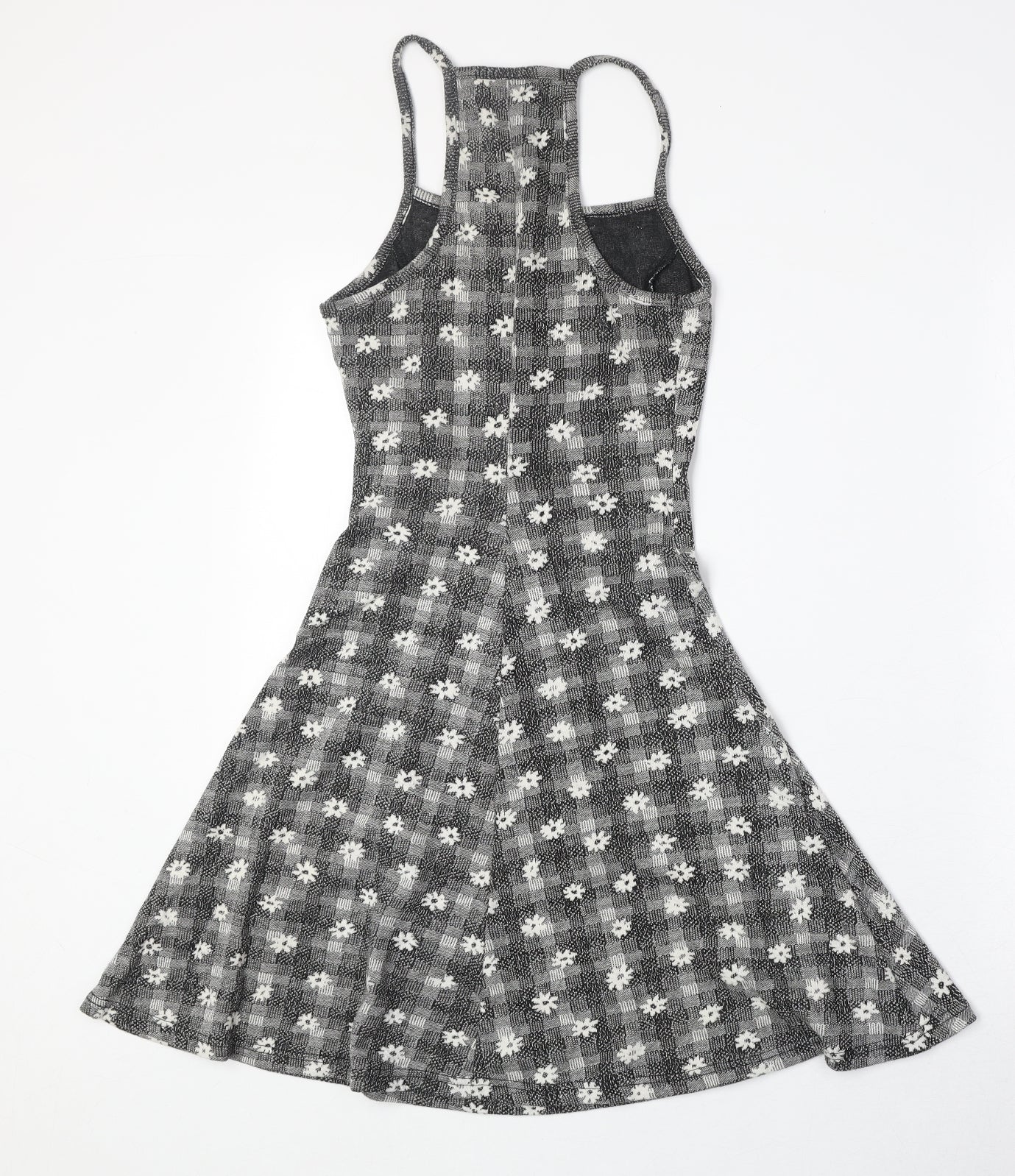 Topshop Womens Black Floral Polyester Fit & Flare Size 10 Square Neck Pullover