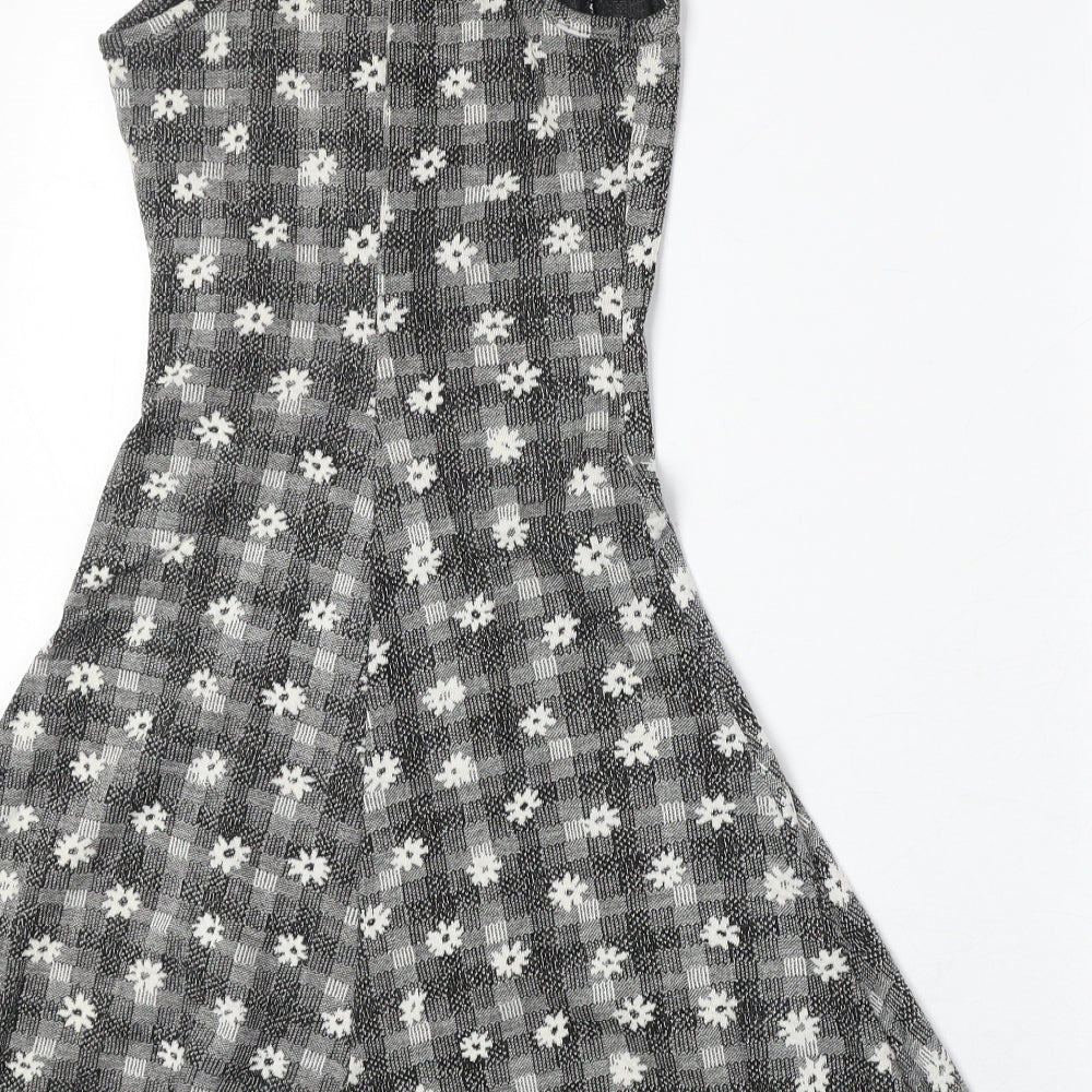 Topshop Womens Black Floral Polyester Fit & Flare Size 10 Square Neck Pullover