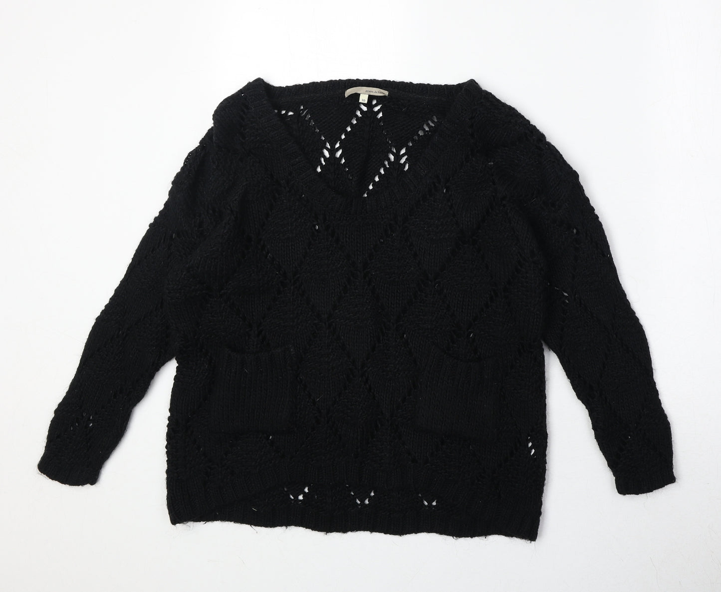 River Island Womens Black Round Neck Acrylic Pullover Jumper Size 10