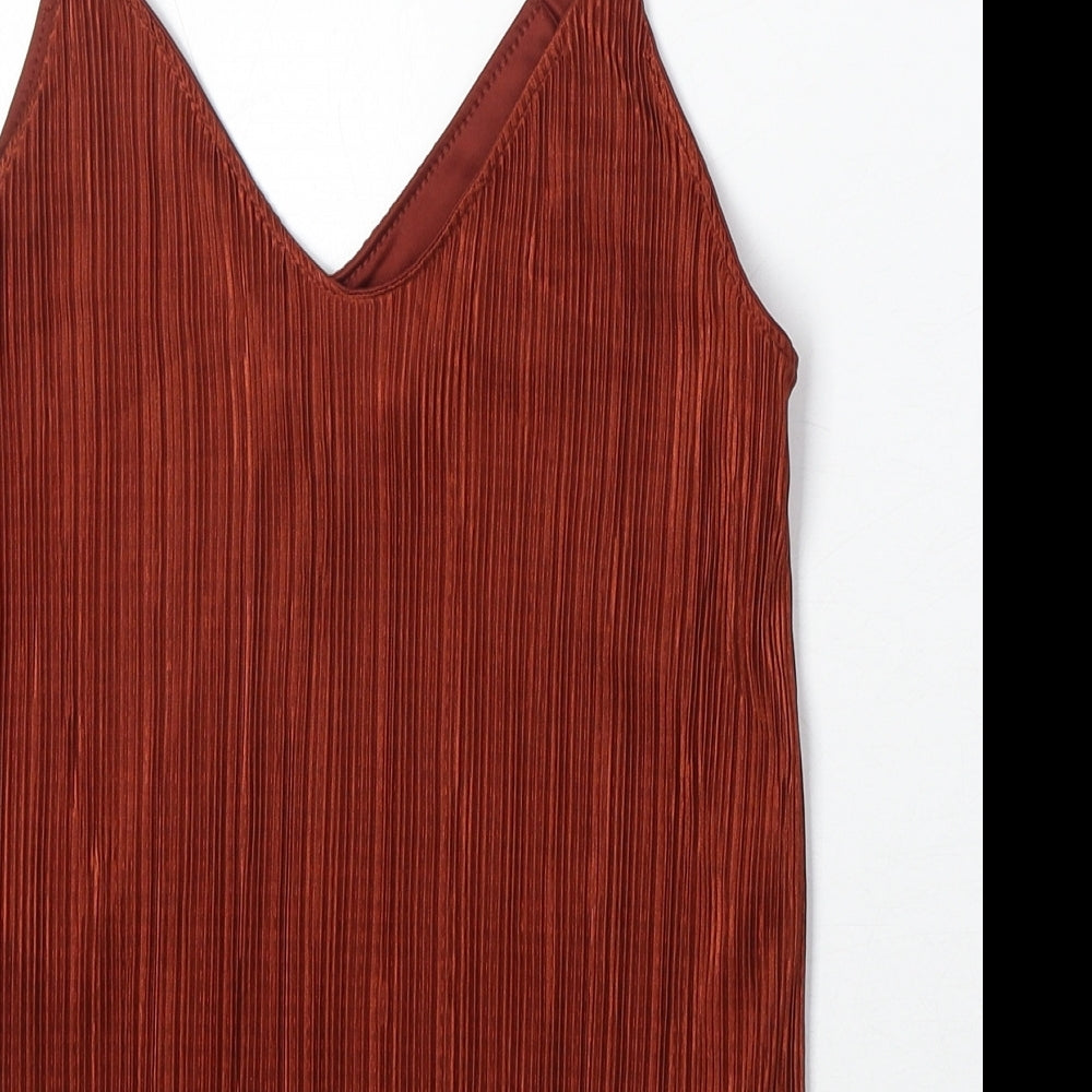 New Look Womens Orange Polyester Basic Tank Size 8 V-Neck