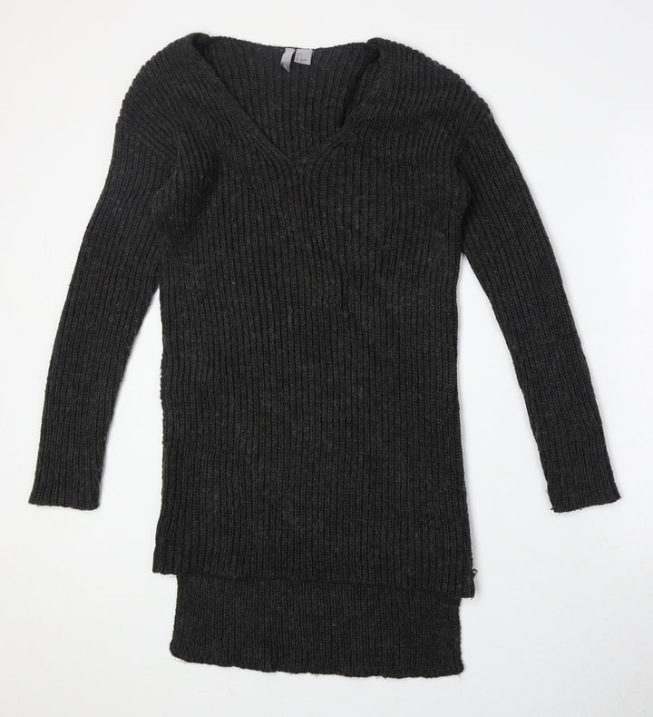 Divided by H&M Womens Green V-Neck Acrylic Pullover Jumper Size S