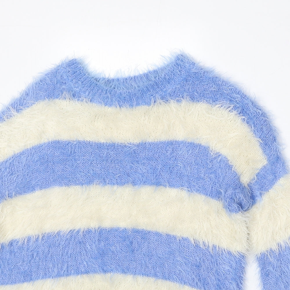 River Island Womens Blue Round Neck Striped Nylon Pullover Jumper Size 6