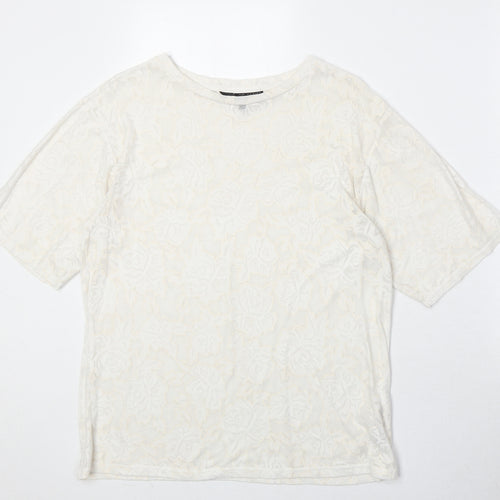Topshop Womens Ivory Geometric Polyester Basic T-Shirt Size S Round Neck