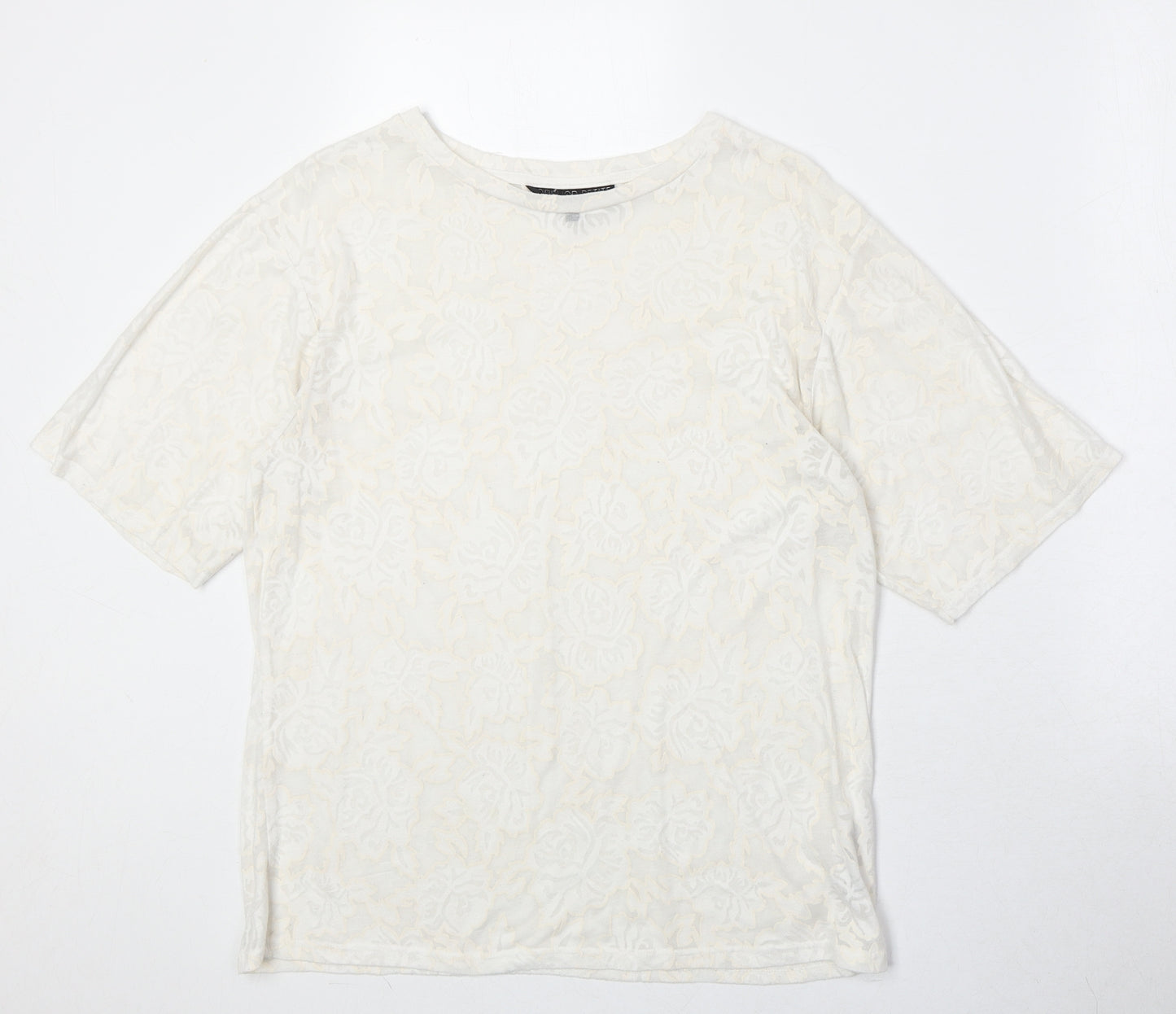 Topshop Womens Ivory Geometric Polyester Basic T-Shirt Size S Round Neck