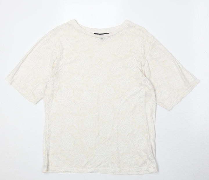 Topshop Womens Ivory Geometric Polyester Basic T-Shirt Size S Round Neck