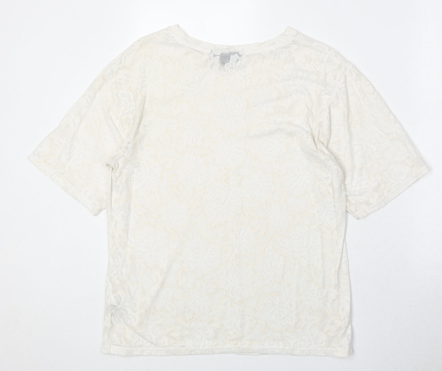 Topshop Womens Ivory Geometric Polyester Basic T-Shirt Size S Round Neck