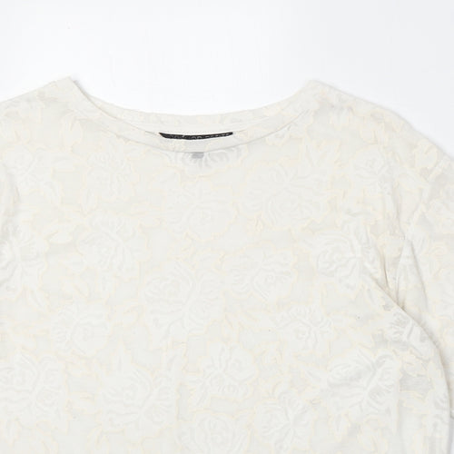 Topshop Womens Ivory Geometric Polyester Basic T-Shirt Size S Round Neck