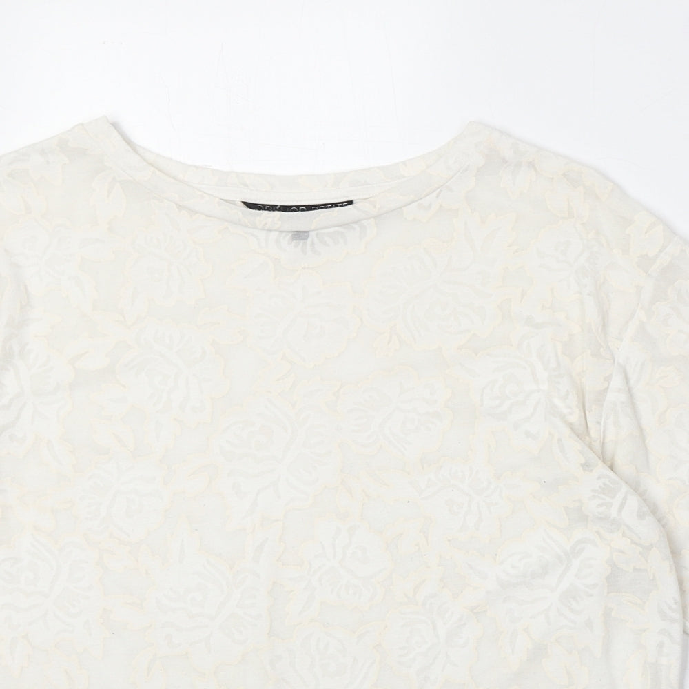 Topshop Womens Ivory Geometric Polyester Basic T-Shirt Size S Round Neck