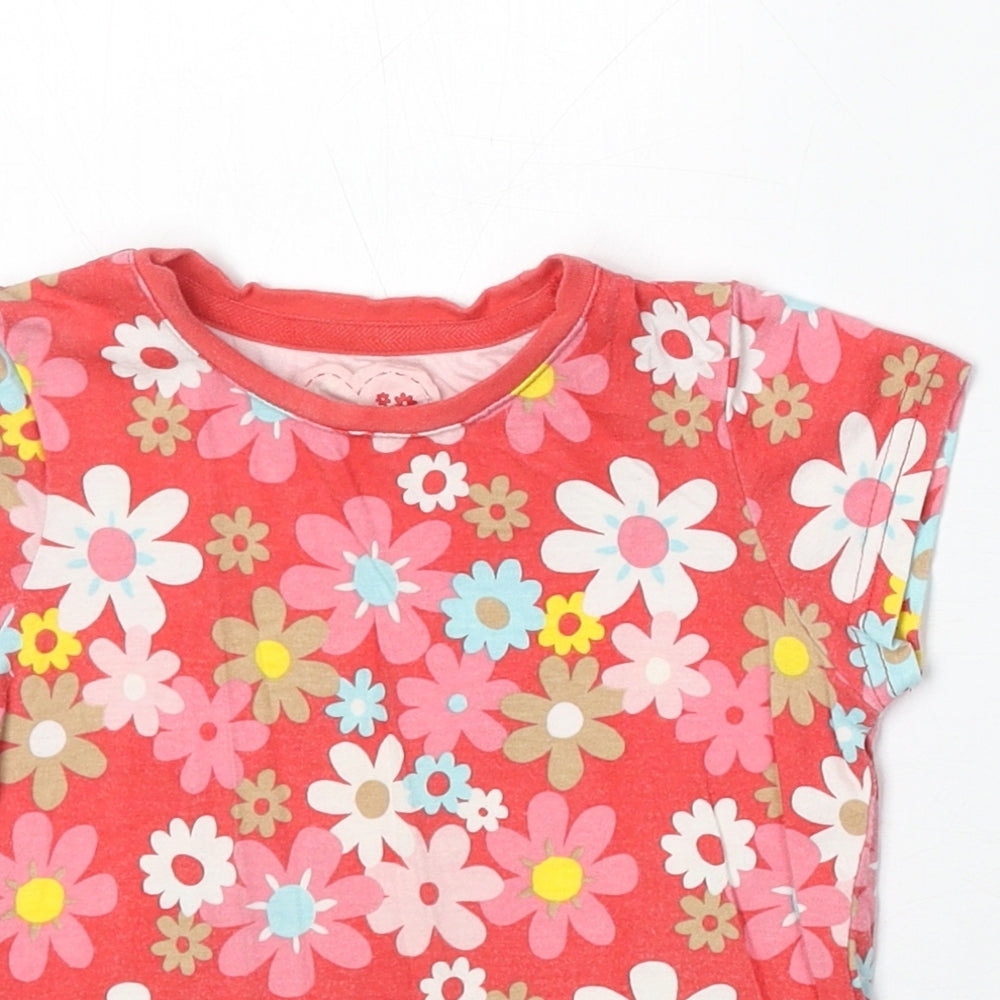 NEXT Girls Pink Floral 100% Cotton Basic T-Shirt Size 2-3 Years Round Neck Pullover