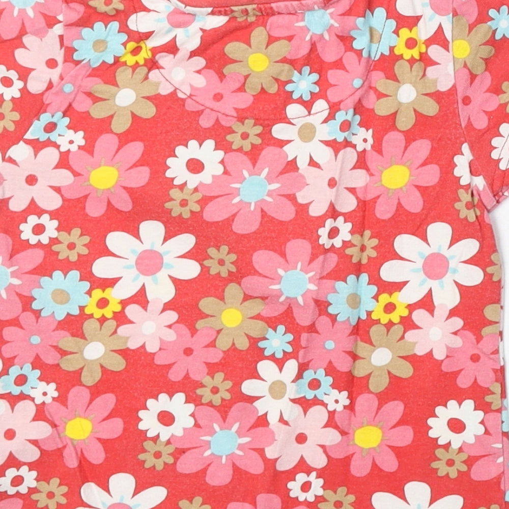 NEXT Girls Pink Floral 100% Cotton Basic T-Shirt Size 2-3 Years Round Neck Pullover