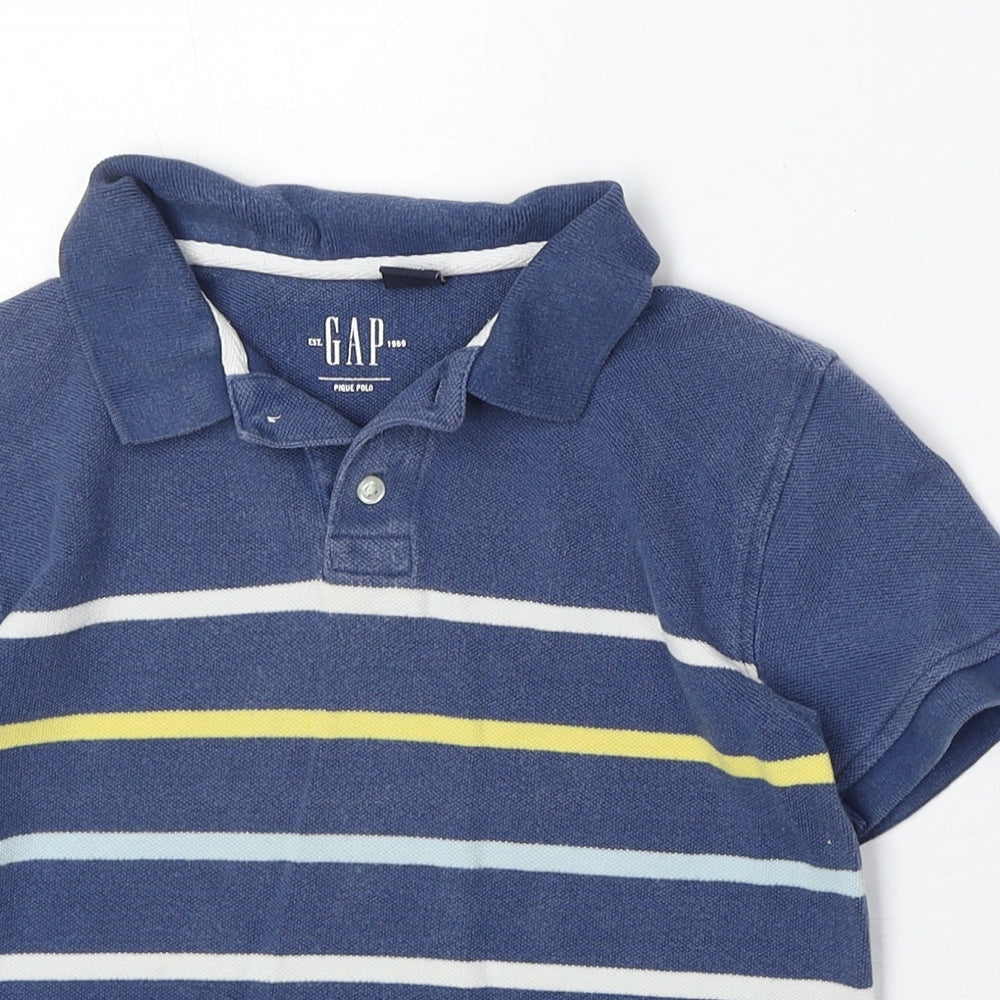 Gap Boys Blue Striped 100% Cotton Pullover Polo Size 4 Years Collared Button