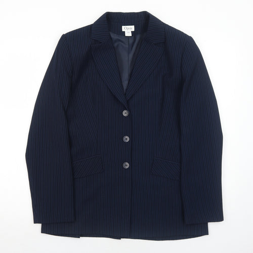 OPUS Womens Blue Striped Polyester Jacket Suit Jacket Size 14