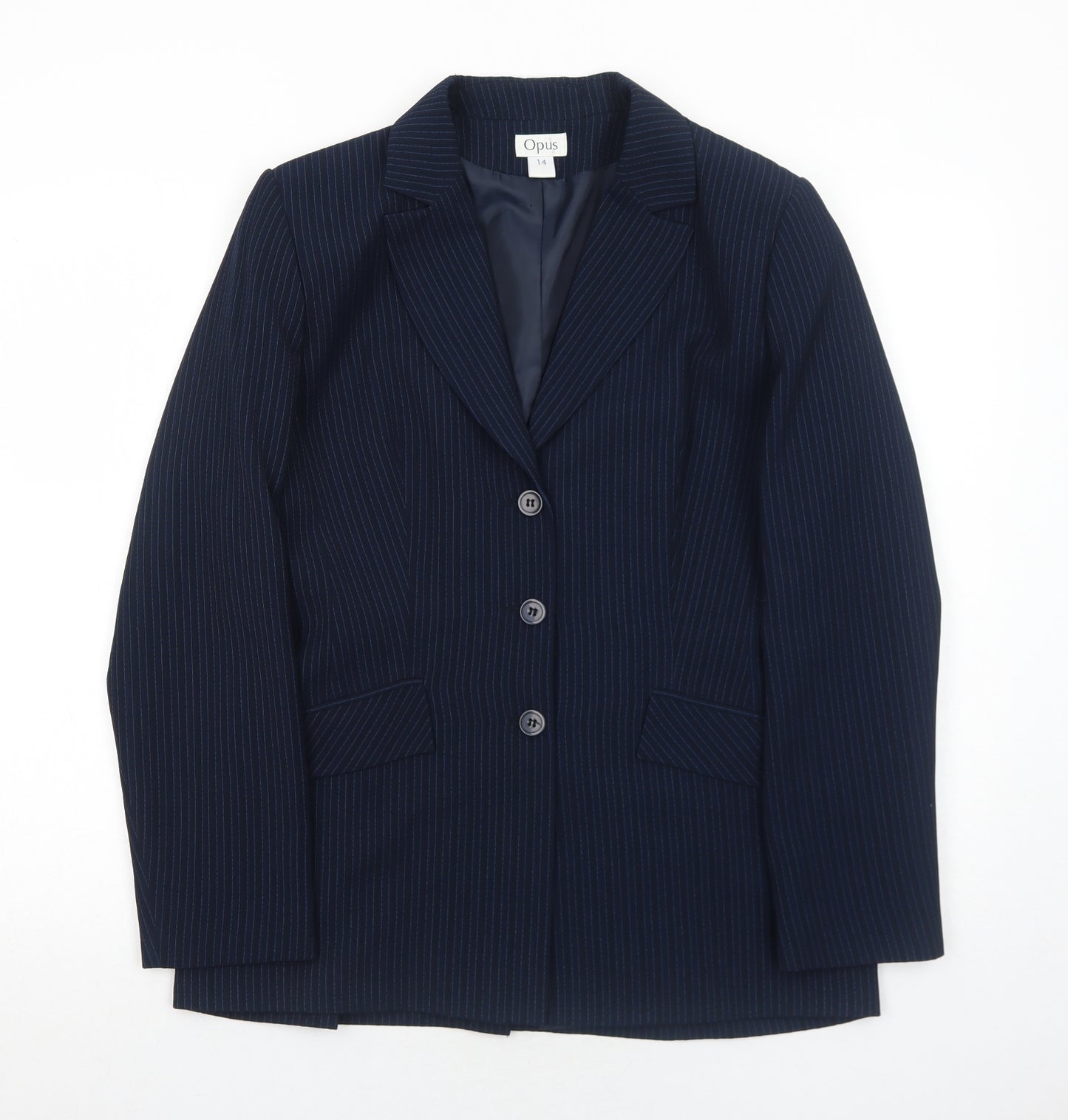 OPUS Womens Blue Striped Polyester Jacket Suit Jacket Size 14