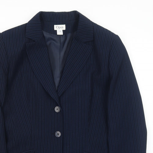 OPUS Womens Blue Striped Polyester Jacket Suit Jacket Size 14