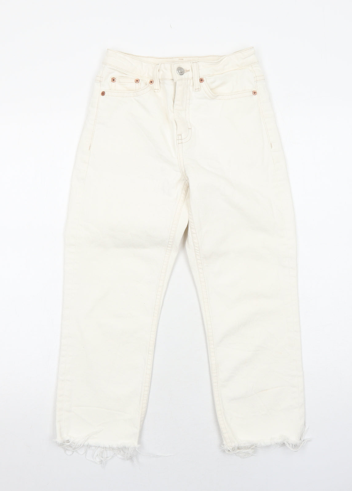 Topshop Womens Ivory Cotton Straight Jeans Size 6 L28 in Regular Zip