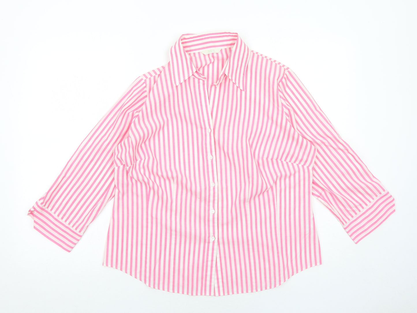 Marks and Spencer Womens Pink Striped Polyester Basic Button-Up Size 16 Collared