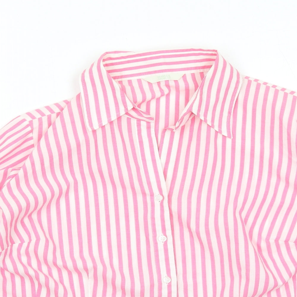 Marks and Spencer Womens Pink Striped Polyester Basic Button-Up Size 16 Collared