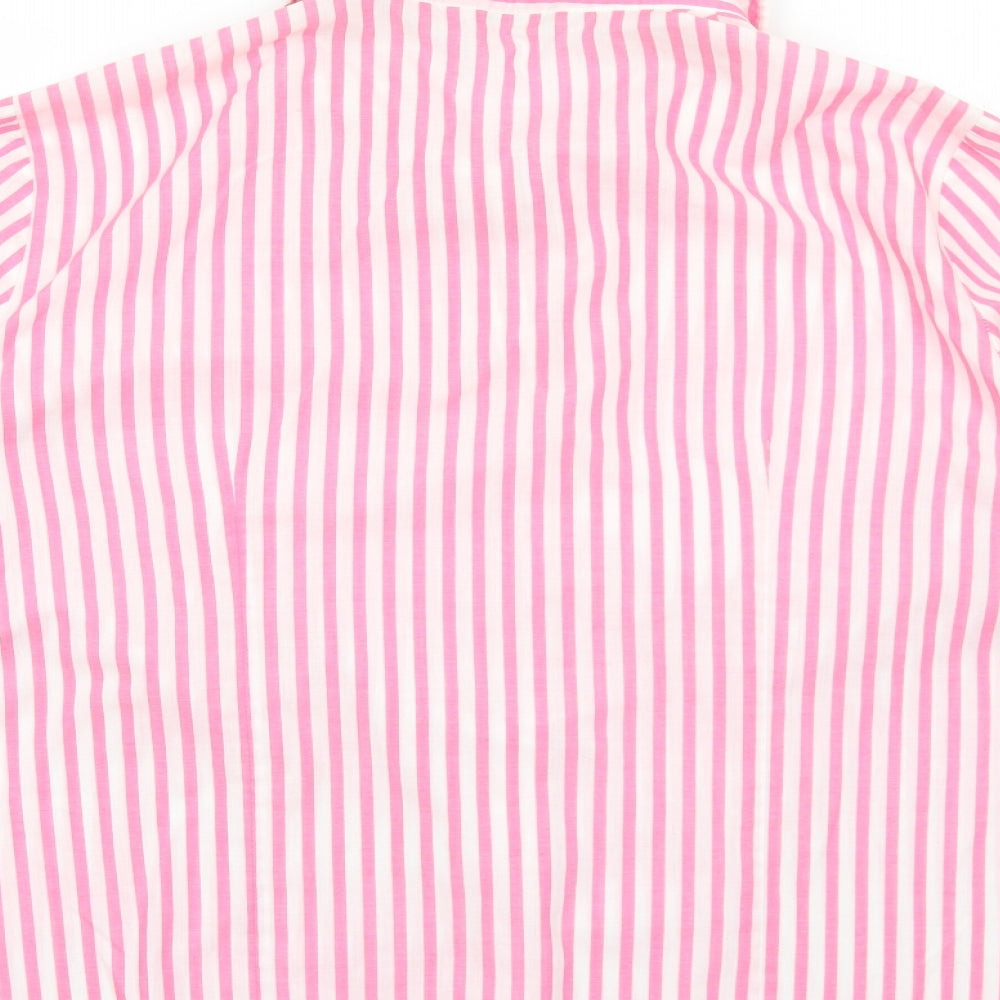 Marks and Spencer Womens Pink Striped Polyester Basic Button-Up Size 16 Collared