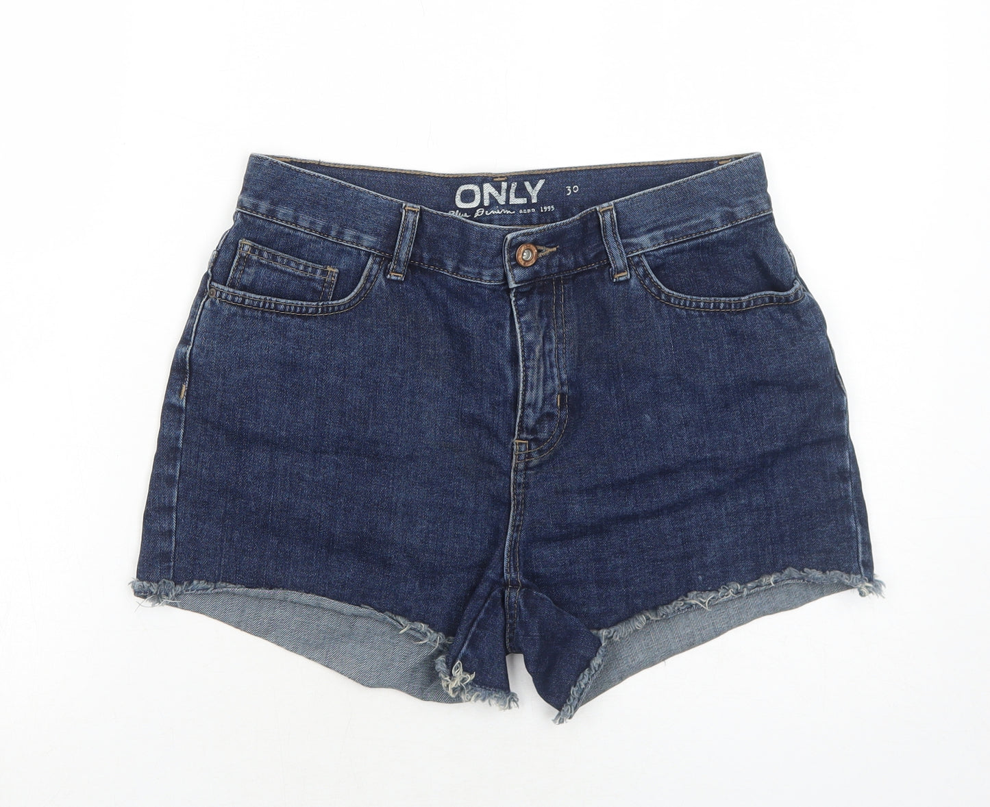 Only Womens Blue Cotton Boyfriend Shorts Size 12 Regular Zip