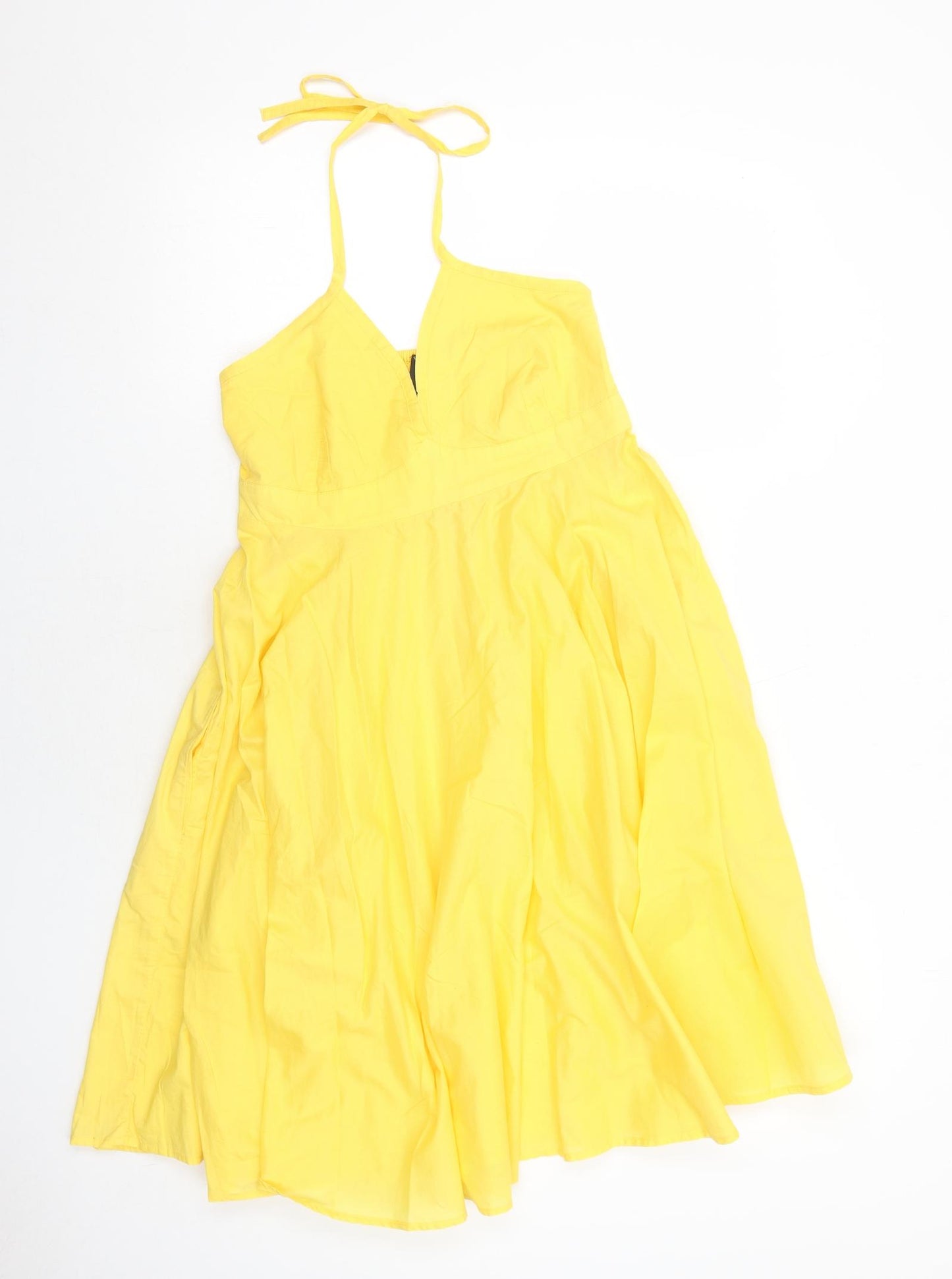 H&M Womens Yellow Cotton Trapeze & Swing Size 16 Halter Tie
