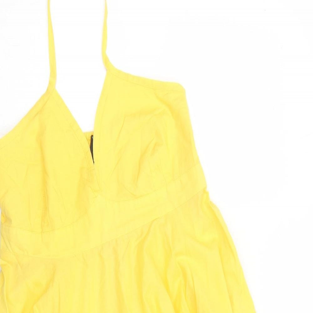H&M Womens Yellow Cotton Trapeze & Swing Size 16 Halter Tie